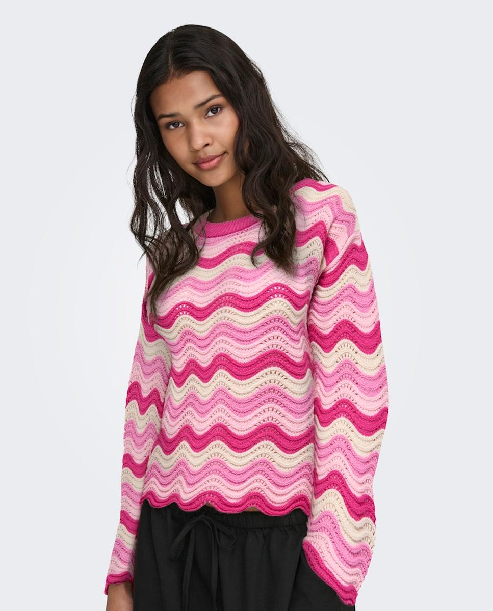 Camisola de Malha Estampada com Manga Comprida Rosa-3