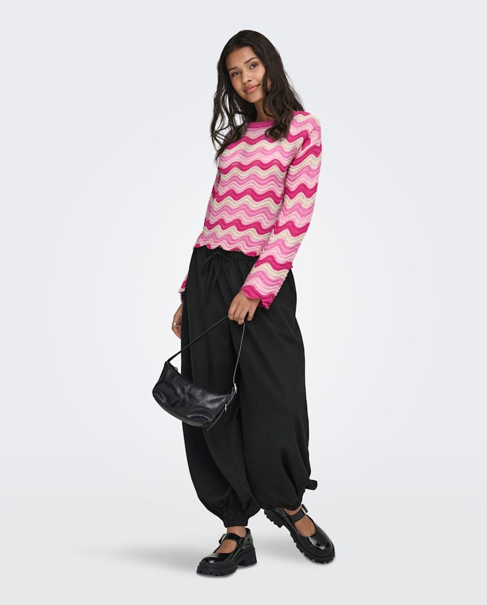 Camisola de Malha Estampada com Manga Comprida Rosa-5