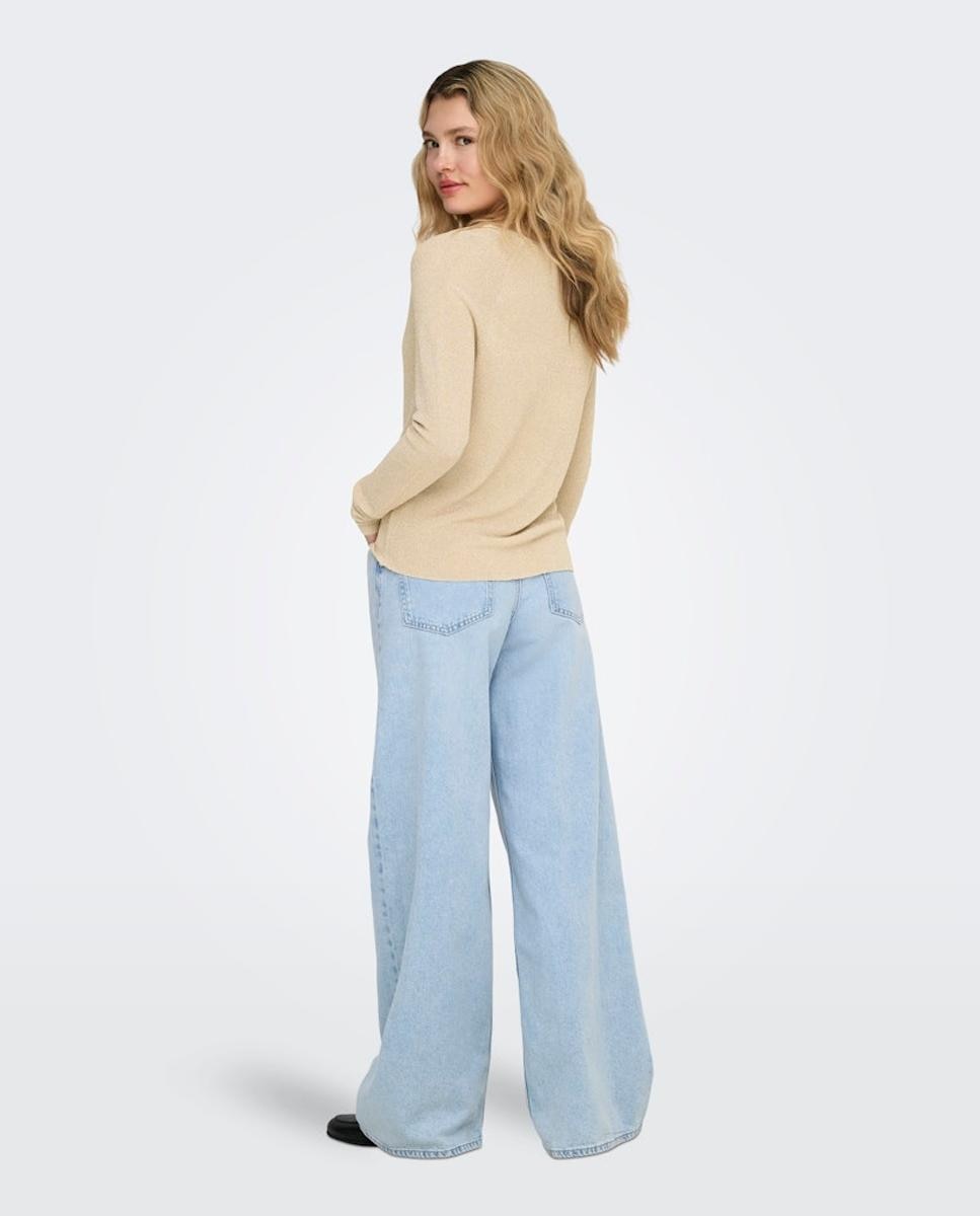 Camisola de malha básica com decote em bico Bege-3