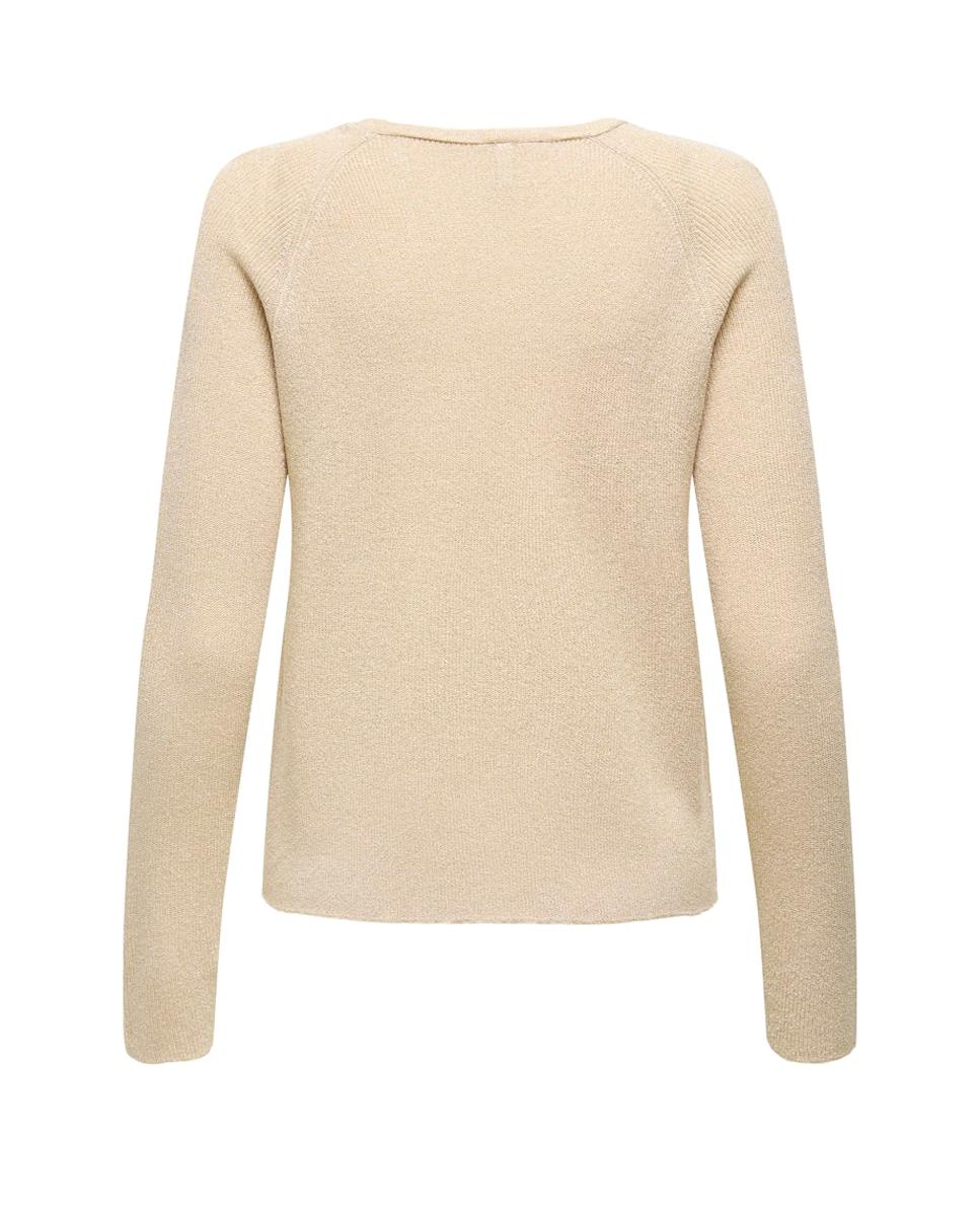 Camisola de malha básica com decote em bico Bege-6