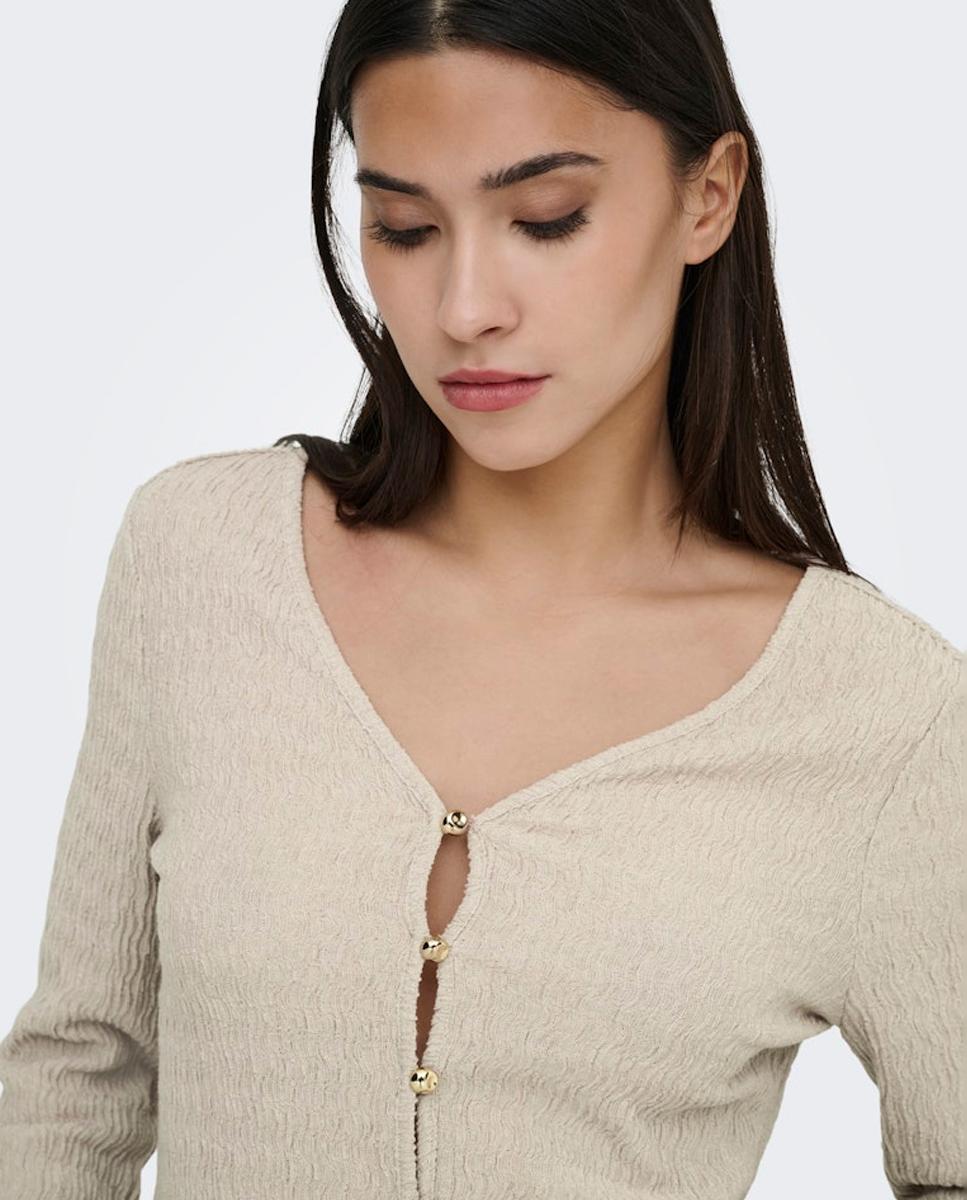 Cardigan com manga comprida Bege-2
