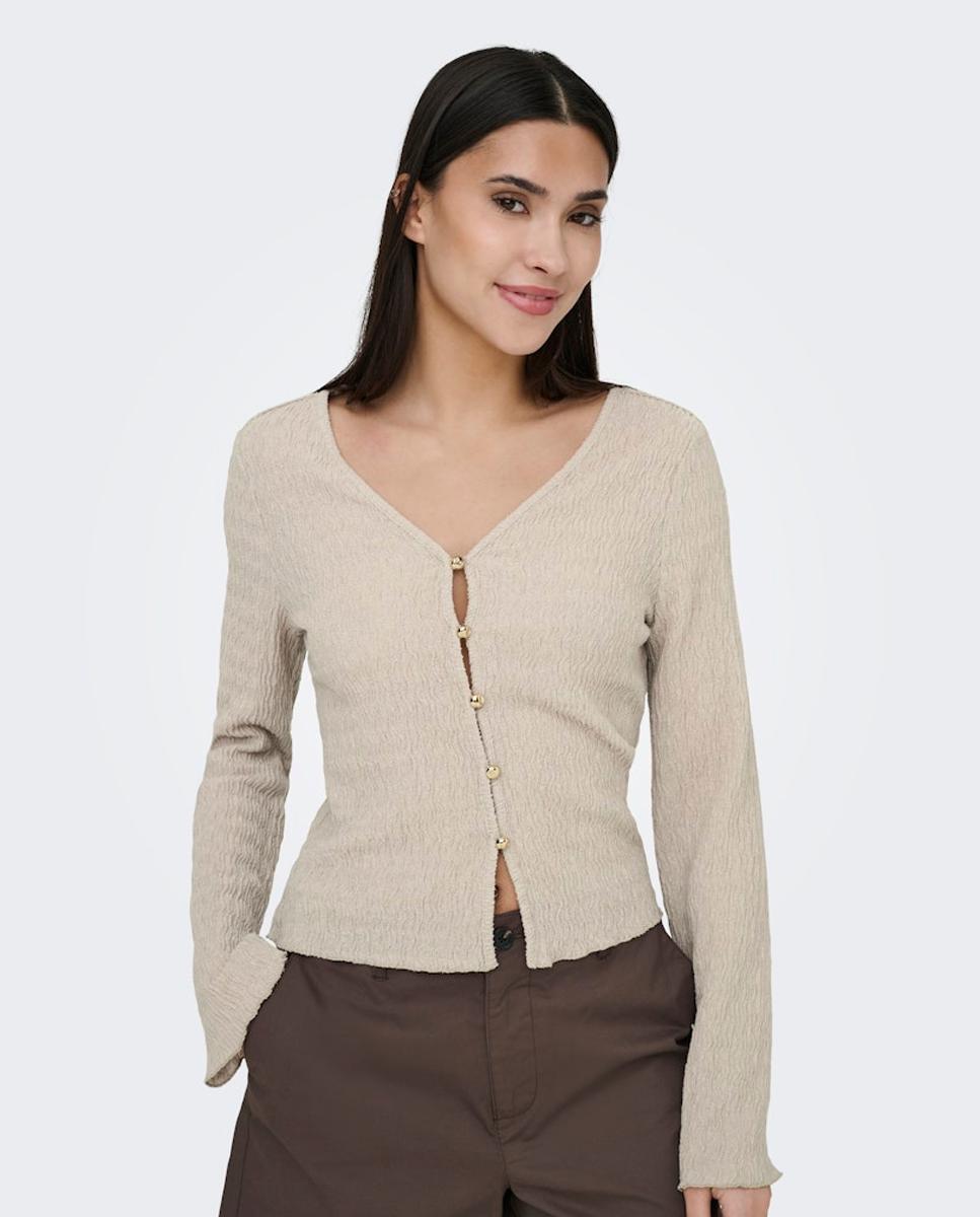 Cardigan com manga comprida Bege-4