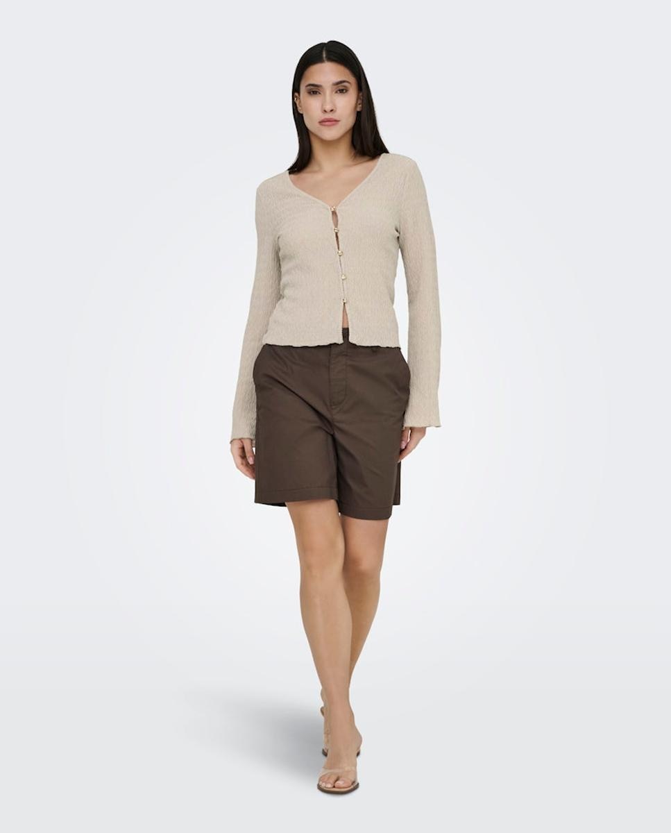 Cardigan com manga comprida Bege-5