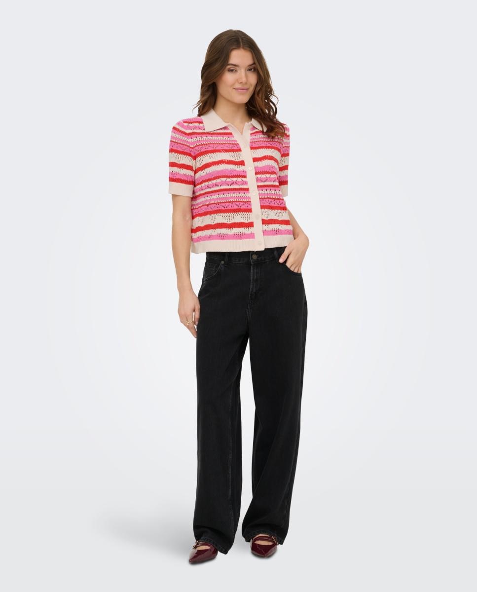 Polo de Malha com Estampado Rosa-5