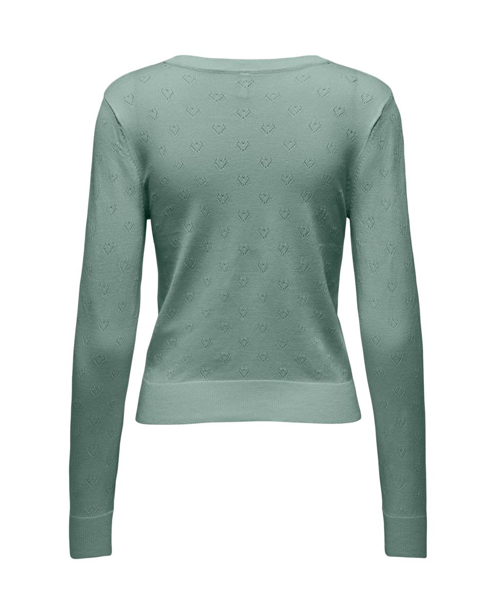 Cardigan de Manga Comprida e Decote em Bico Verde Água-2