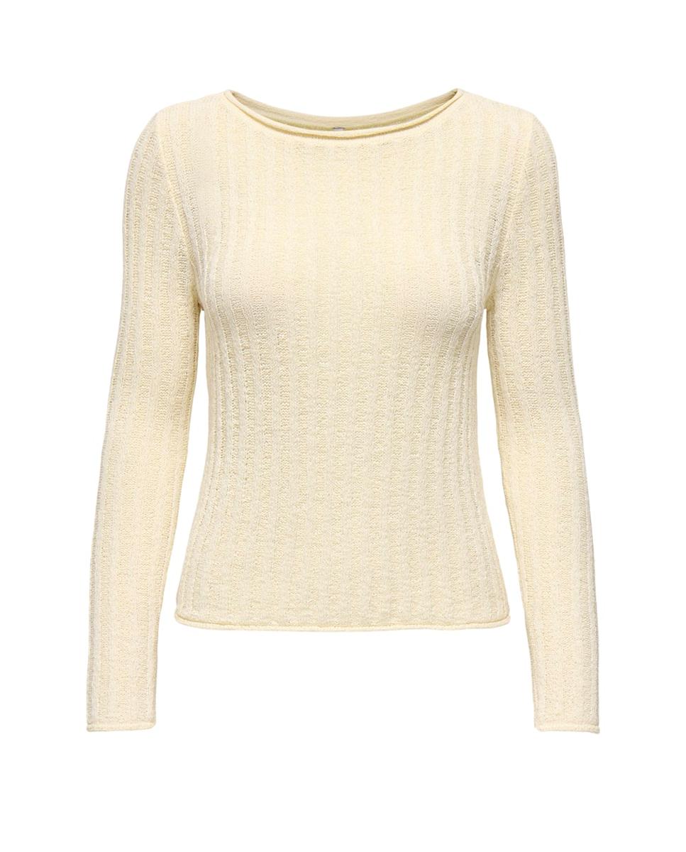 Camisola de malha de mulher com manga comprida e decote redondo Bege-5