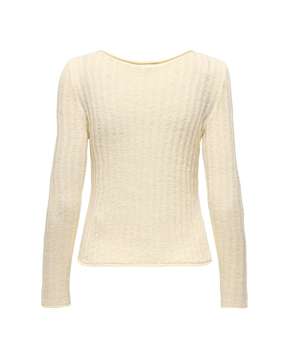Camisola de malha de mulher com manga comprida e decote redondo Bege-6