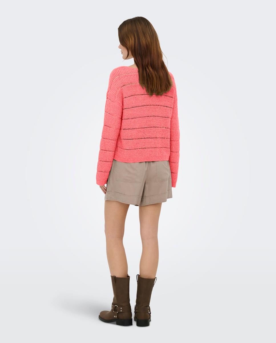 Camisola de malha de mulher com manga comprida e decote em bico Coral-2