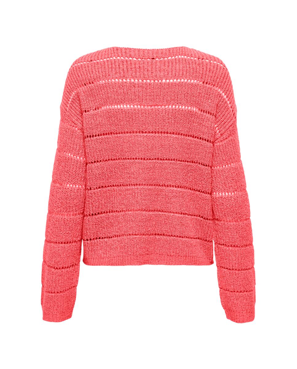 Camisola de malha de mulher com manga comprida e decote em bico Coral-4