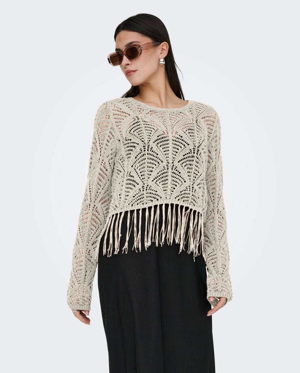 Only - Jersey de mujer calado de manga larga y cuello redondo.