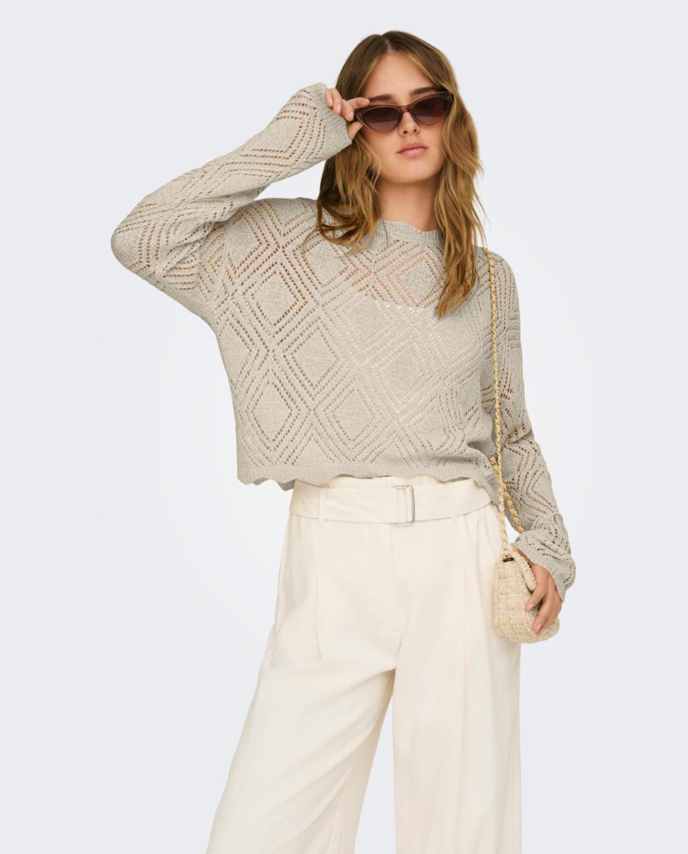 Only - Jersey de punto de mujer de manga larga con cuello redondo.
