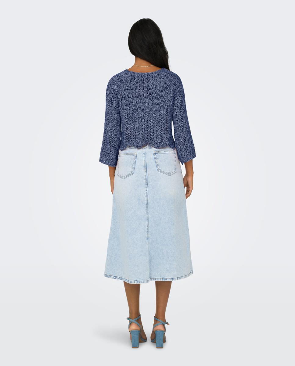Camisola de Crochet com Manga Comprida Azul-2
