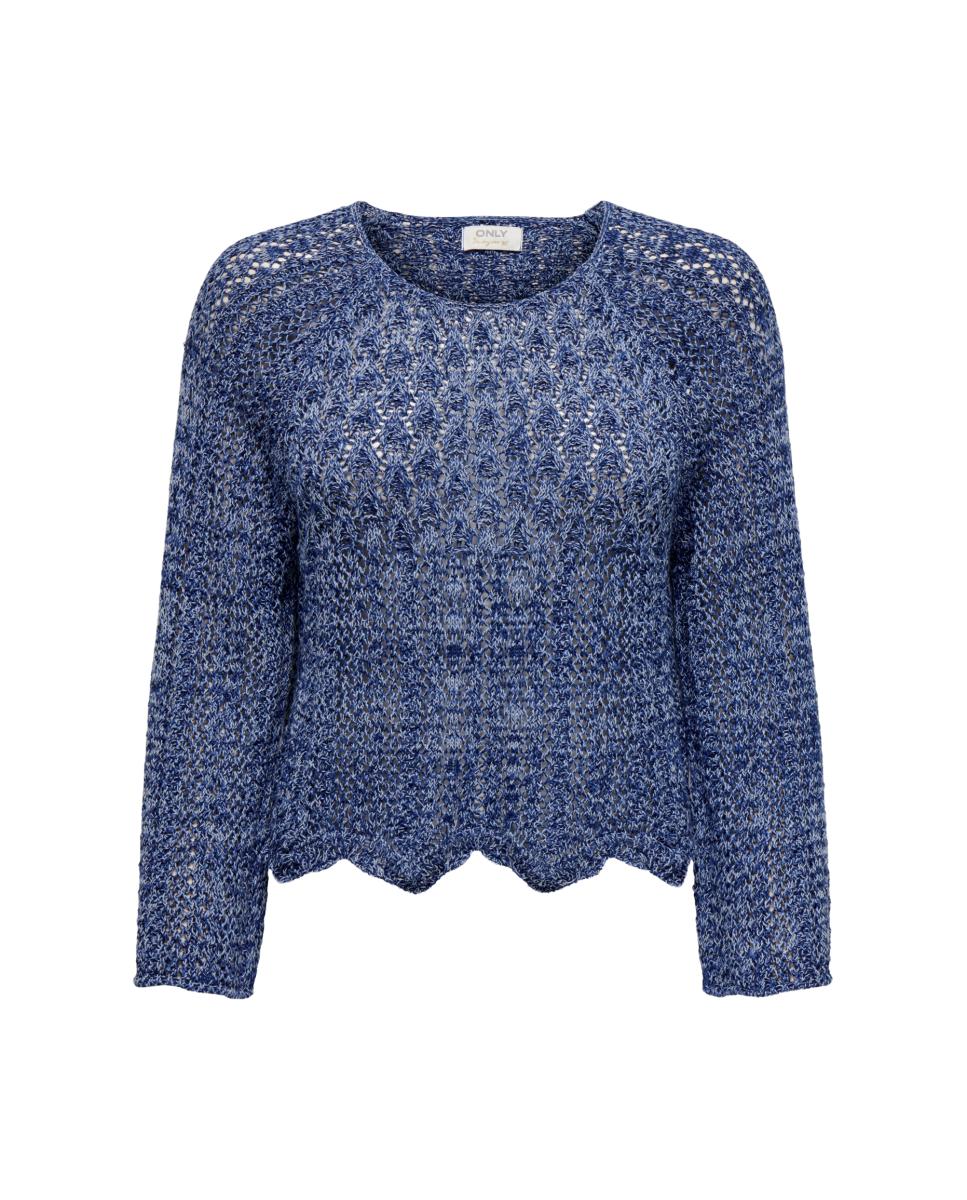 Camisola de Crochet com Manga Comprida Azul-3