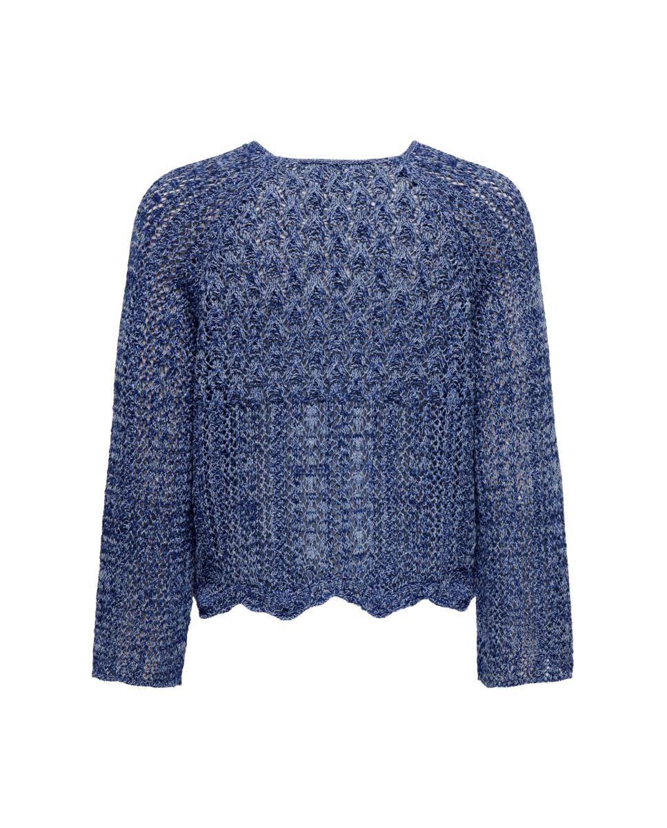 Camisola de Crochet com Manga Comprida Azul-4