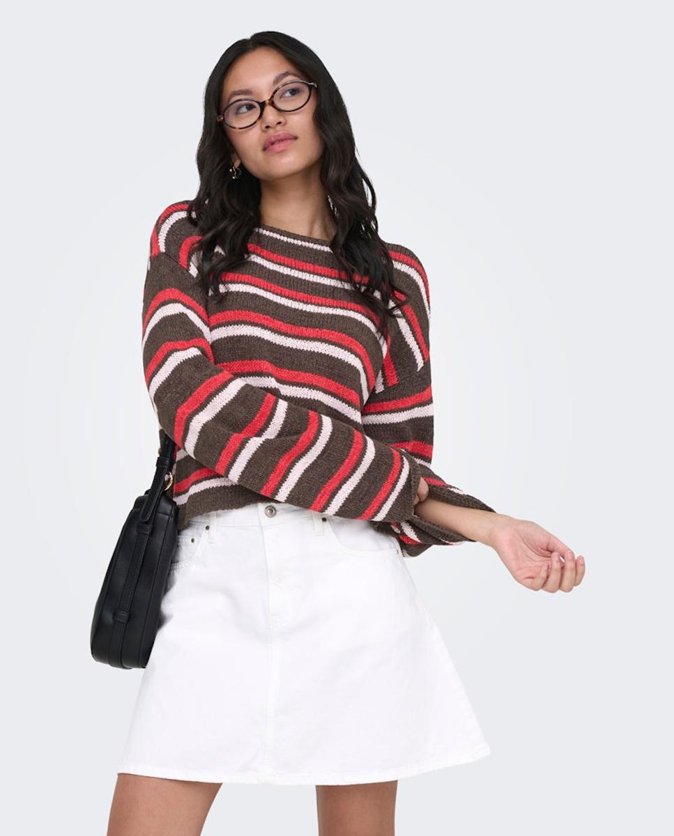 Jersey de mujer con cuello redondo y manga larga - Only - Marrón Marrón-1
