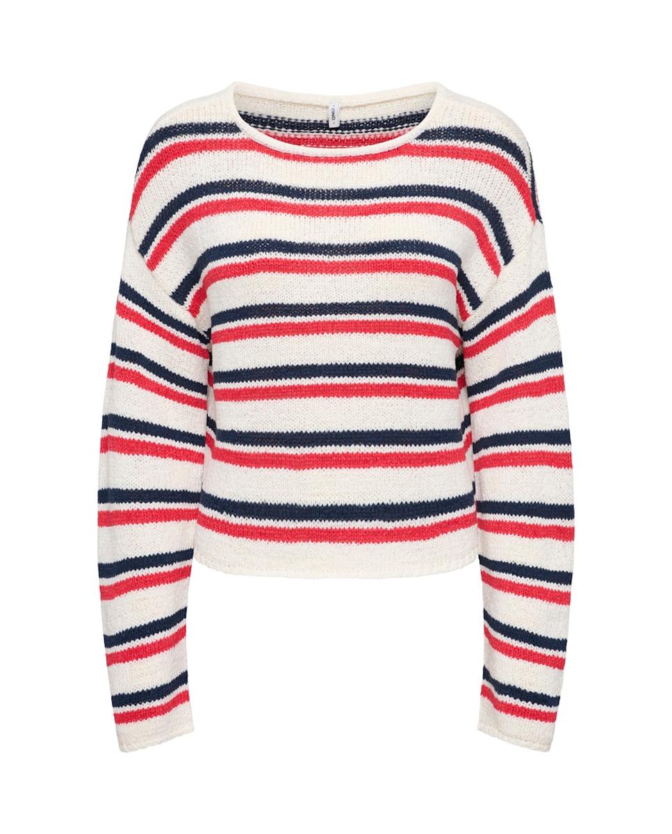 Camisola de malha de mulher com decote redondo e manga comprida Branco-3