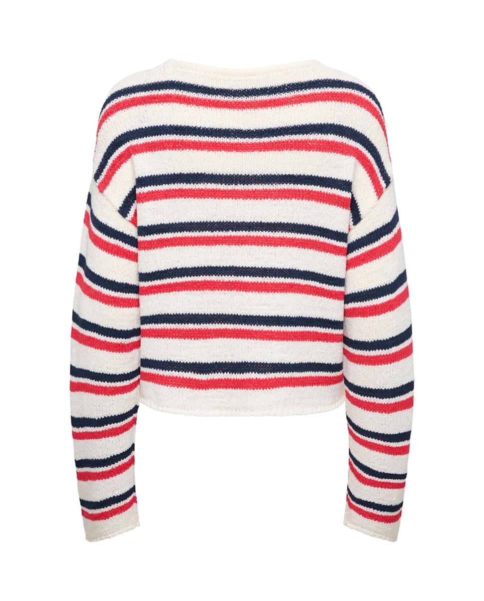 Camisola de malha de mulher com decote redondo e manga comprida Branco-4