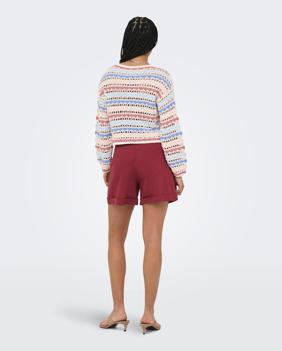 Camisola de malha de mulher com decote redondo e manga comprida Bege-2