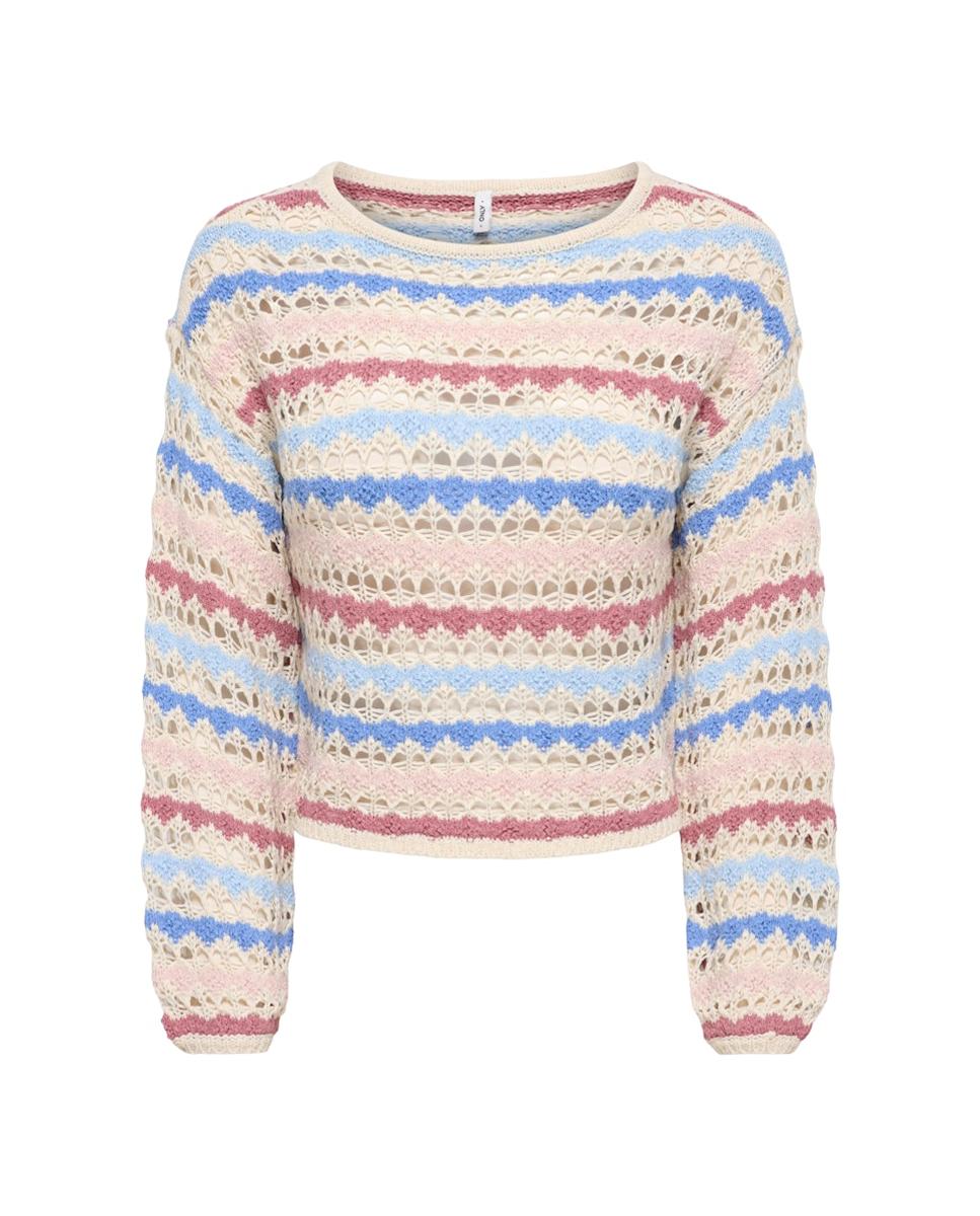 Camisola de malha de mulher com decote redondo e manga comprida Bege-3