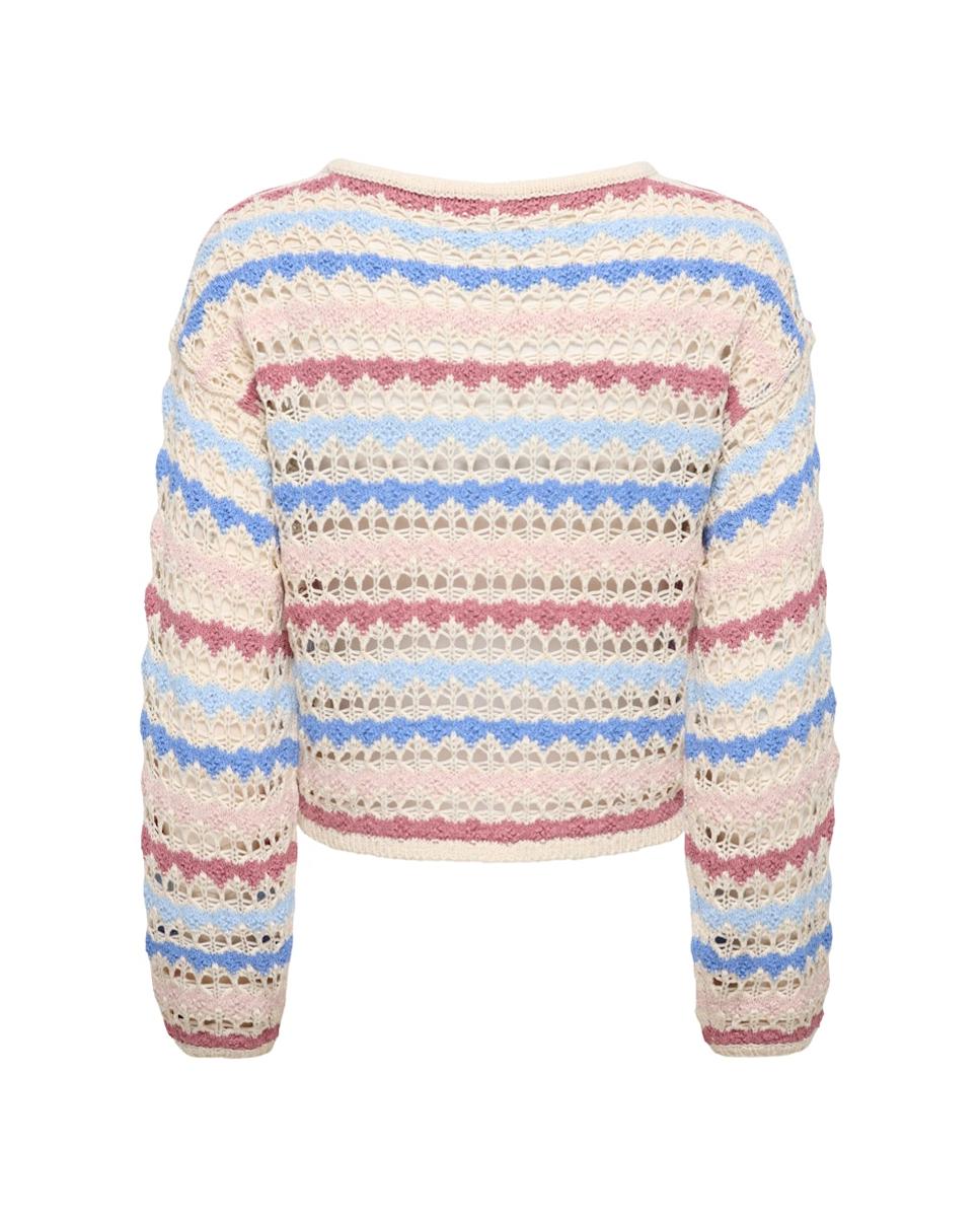 Camisola de malha de mulher com decote redondo e manga comprida Bege-4