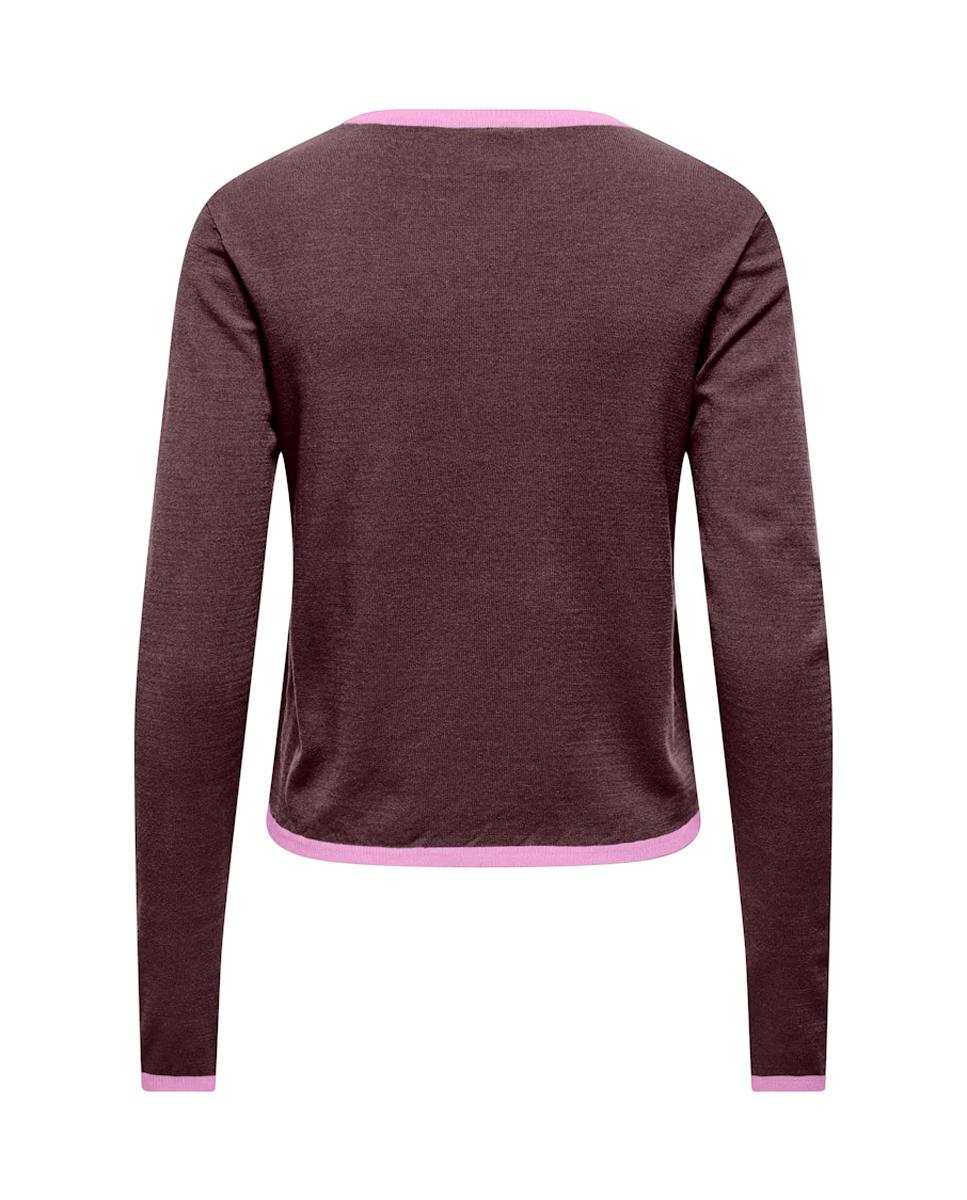 Camisola de malha de manga comprida com decote redondo Bege-2