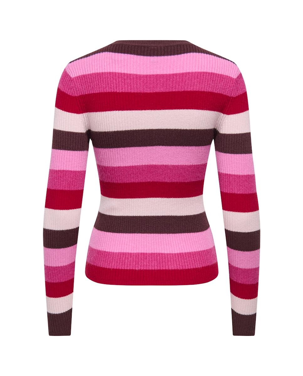 Camisola de malha de manga comprida com decote redondo Rosa-2