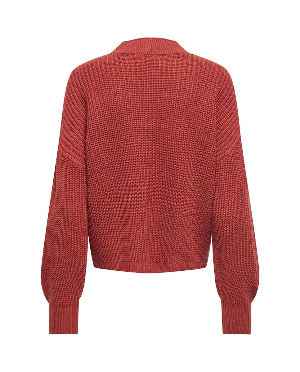 Cardigan de Manga Comprida com Decote em Bico Vermelho-4