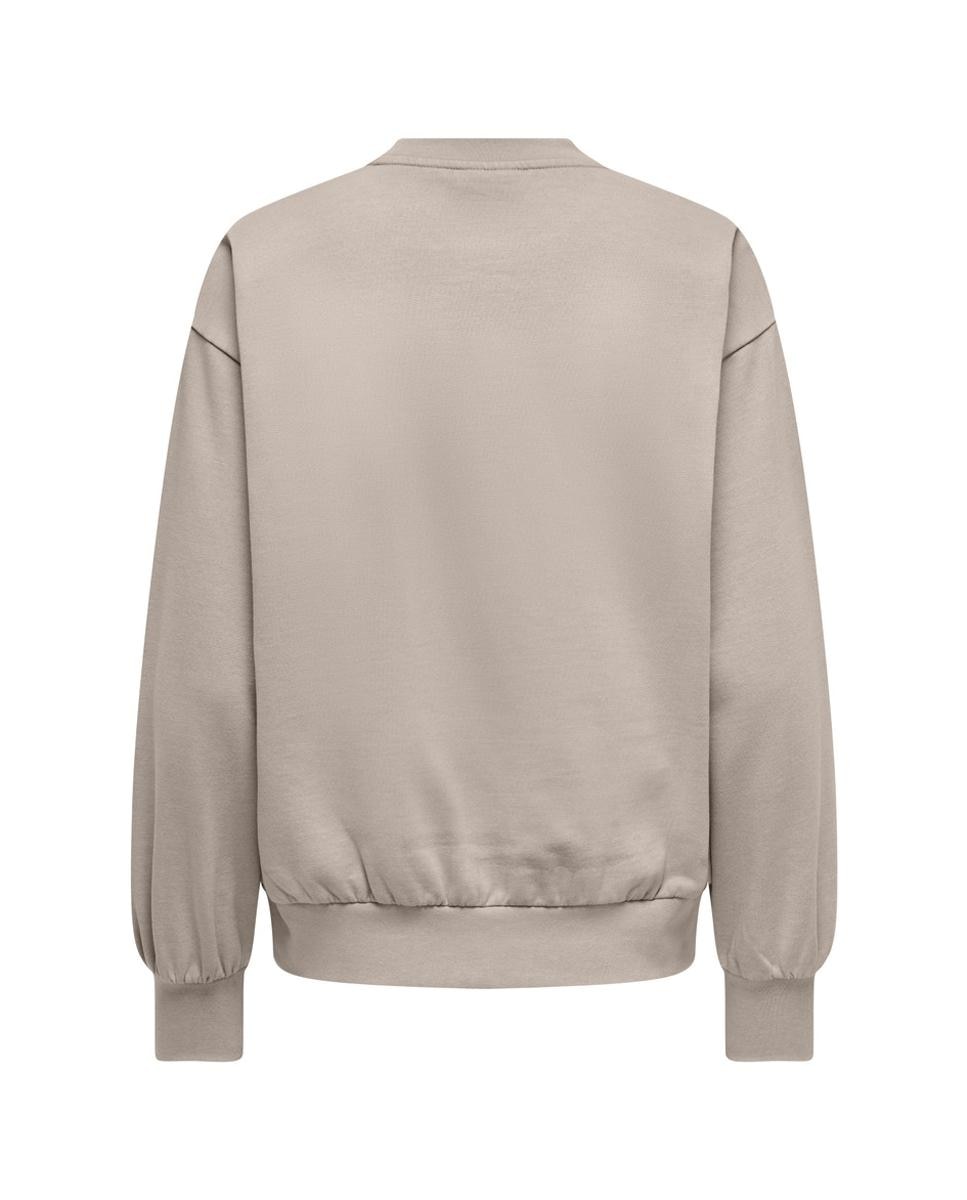 Sweatshirt de Manga Curta com Decote Redondo Bege-2