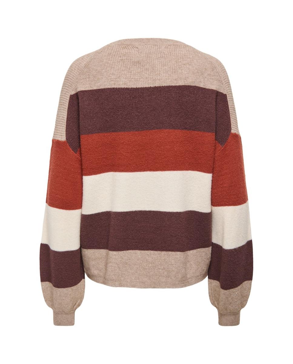 Camisola de Malha com Decote Redondo e Manga com Pregas Castanho-4