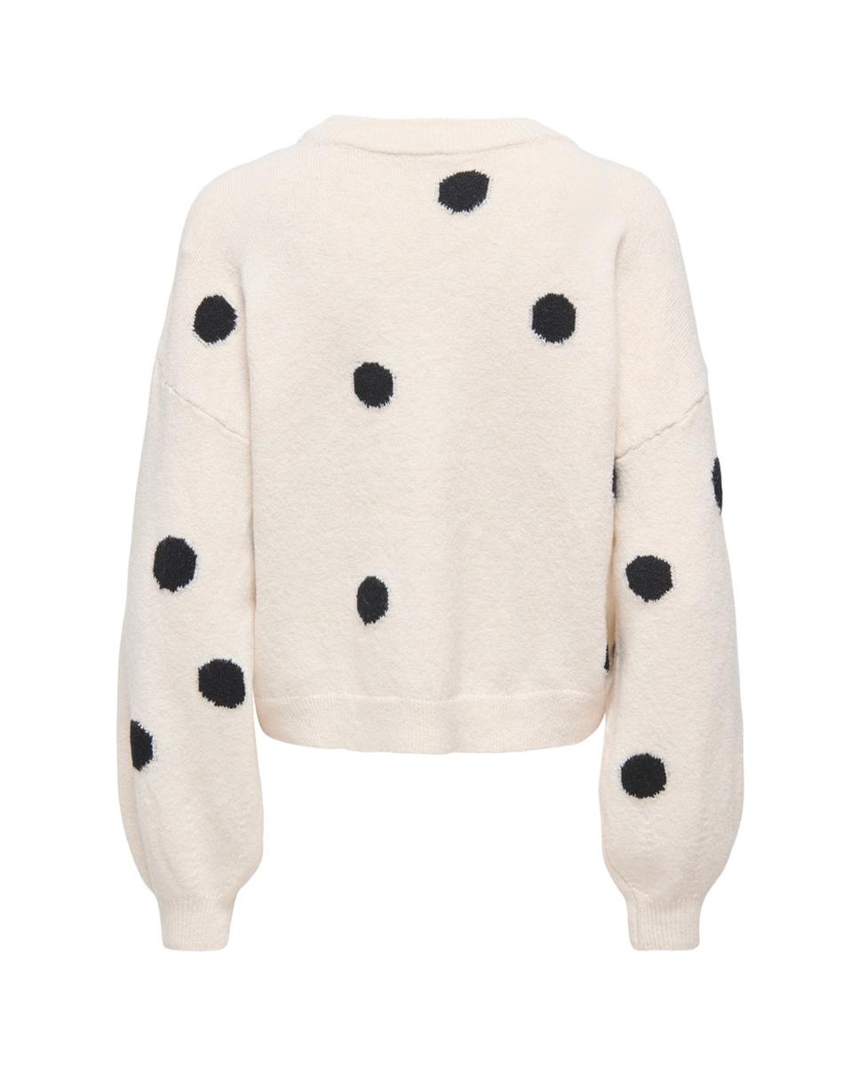 Camisola de malha de manga comprida com decote redondo Bege-4
