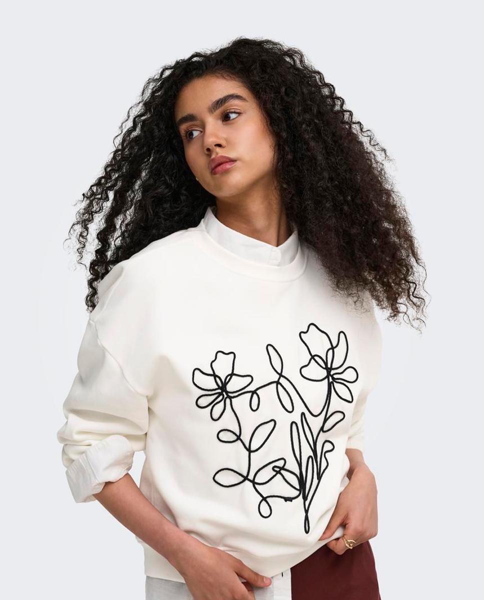 Sudadera de mujer con cuello redondo y manga larga - Only - Blanco Blanco-4