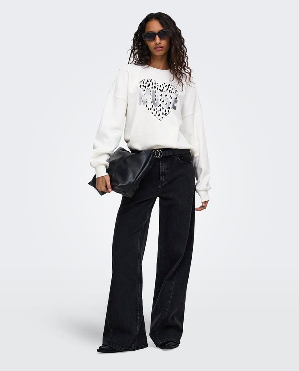 Sweatshirt de Manga Curta com Decote em Bico Branco-3