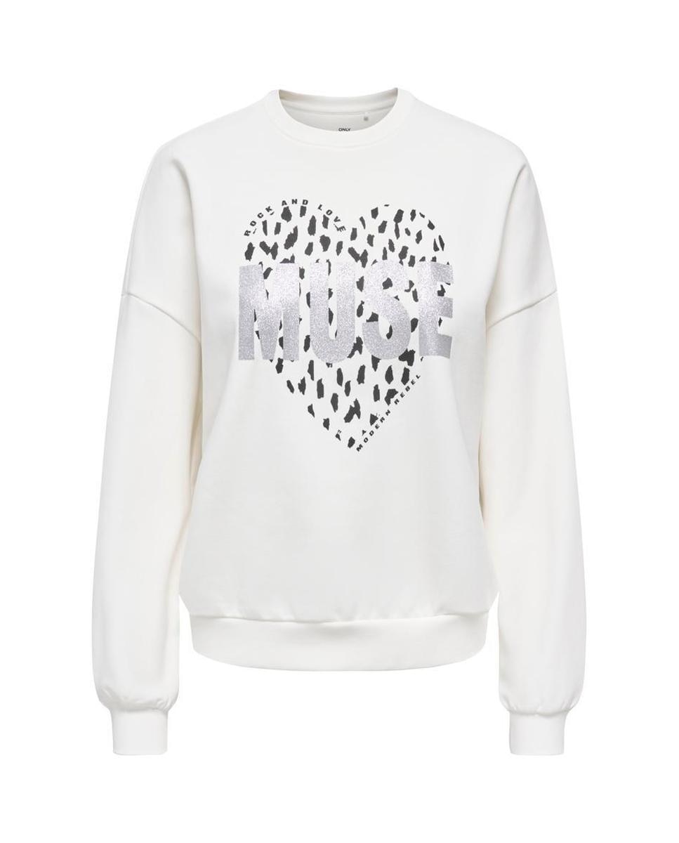 Sweatshirt de Manga Curta com Decote em Bico Branco-6