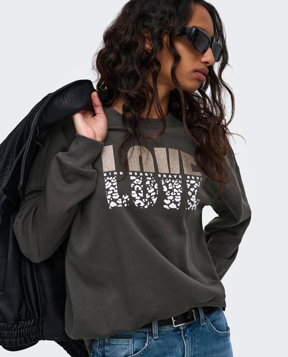 Imagen 4 de Sudadera de mujer de manga corta con escote pico - Only - Gris oscuro Gris oscuro