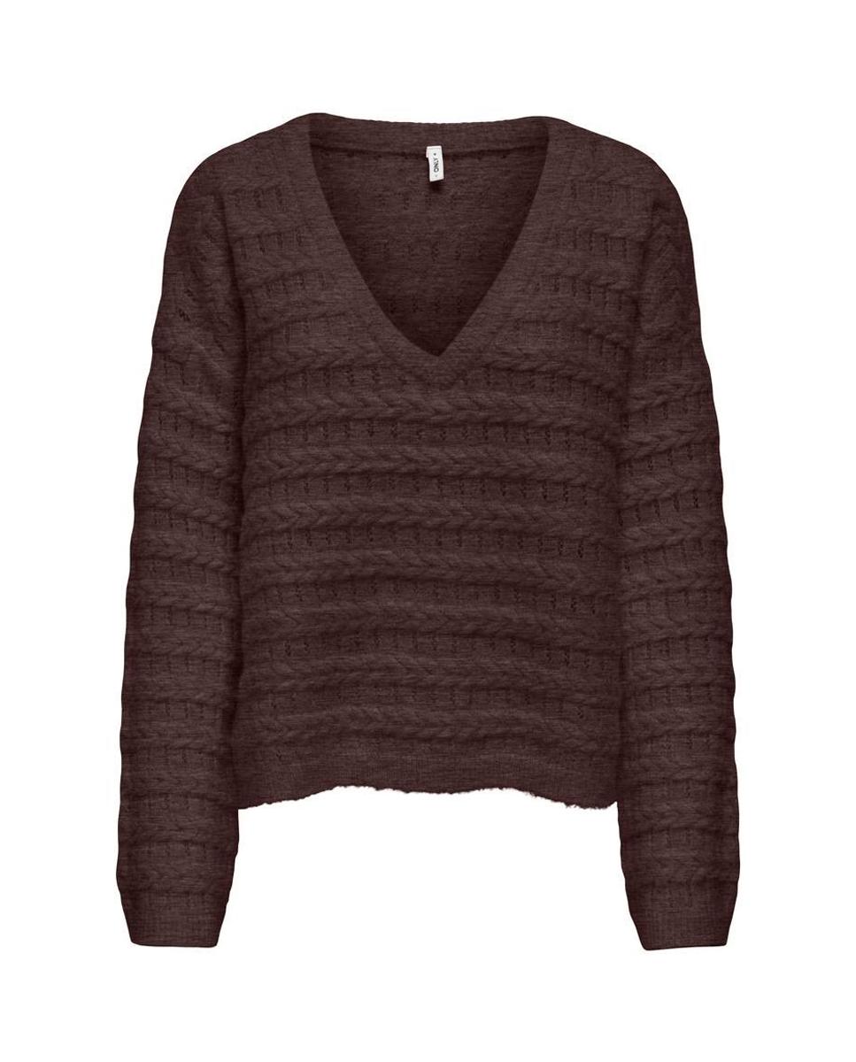 Jersey de mujer con escote pico y manga murciélago - Only - Marrón oscuro Marrón oscuro-1