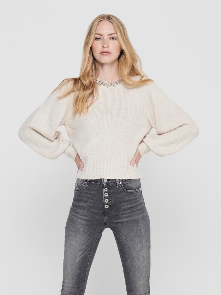Jersey de mujer de manga larga con detalle en el cuello - Only - Beige Beige-3