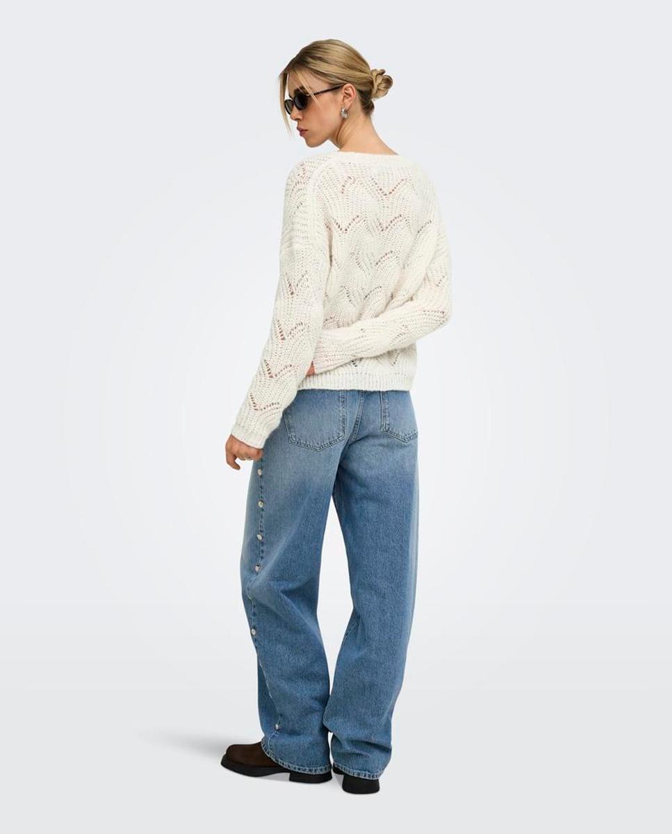 Jersey de mujer con cuello redondo y detalle glitter - Only - Beige Beige-2