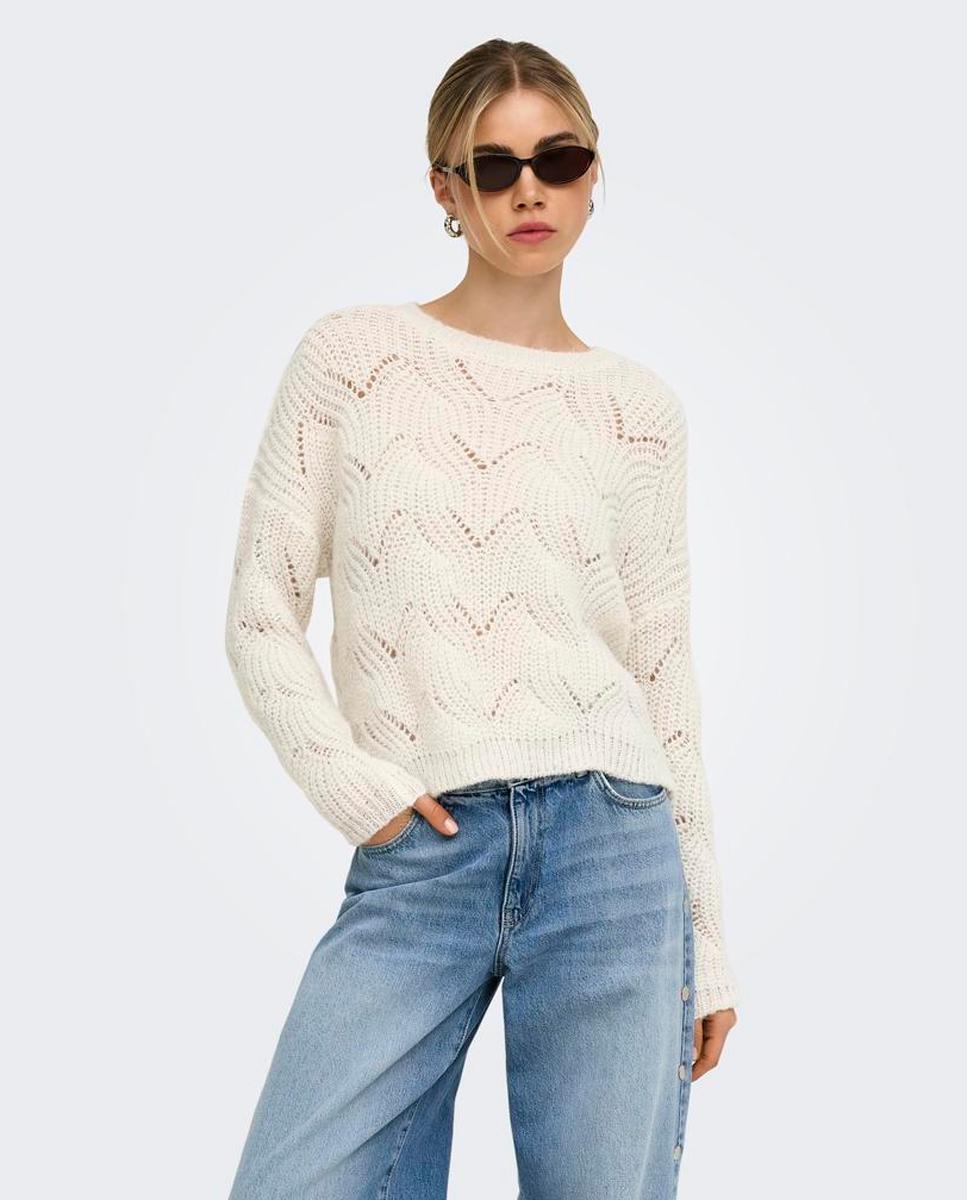 Jersey de mujer con cuello redondo y detalle glitter - Only - Beige Beige-3