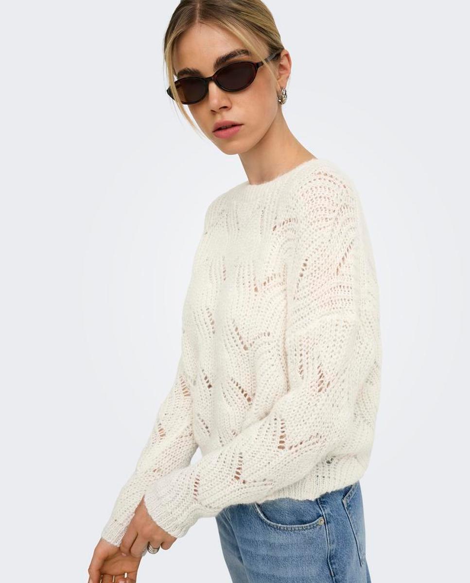 Jersey de mujer con cuello redondo y detalle glitter - Only - Beige Beige-4