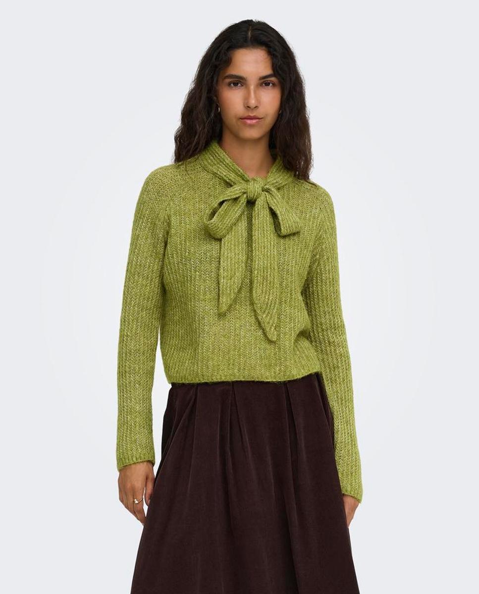 Jersey de mujer con cuello alto y lazo - Only - Verde Verde-1