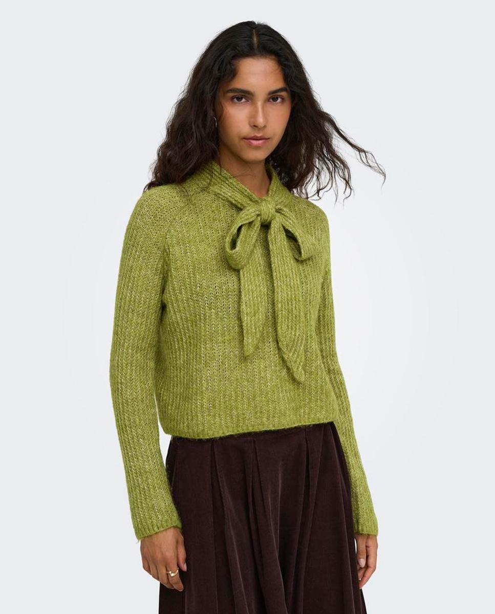 Jersey de mujer con cuello alto y lazo - Only - Verde Verde-4