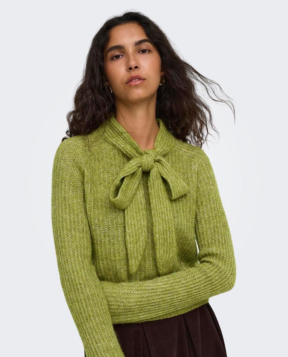 Jersey de mujer con cuello alto y lazo - Only - Verde Verde-5