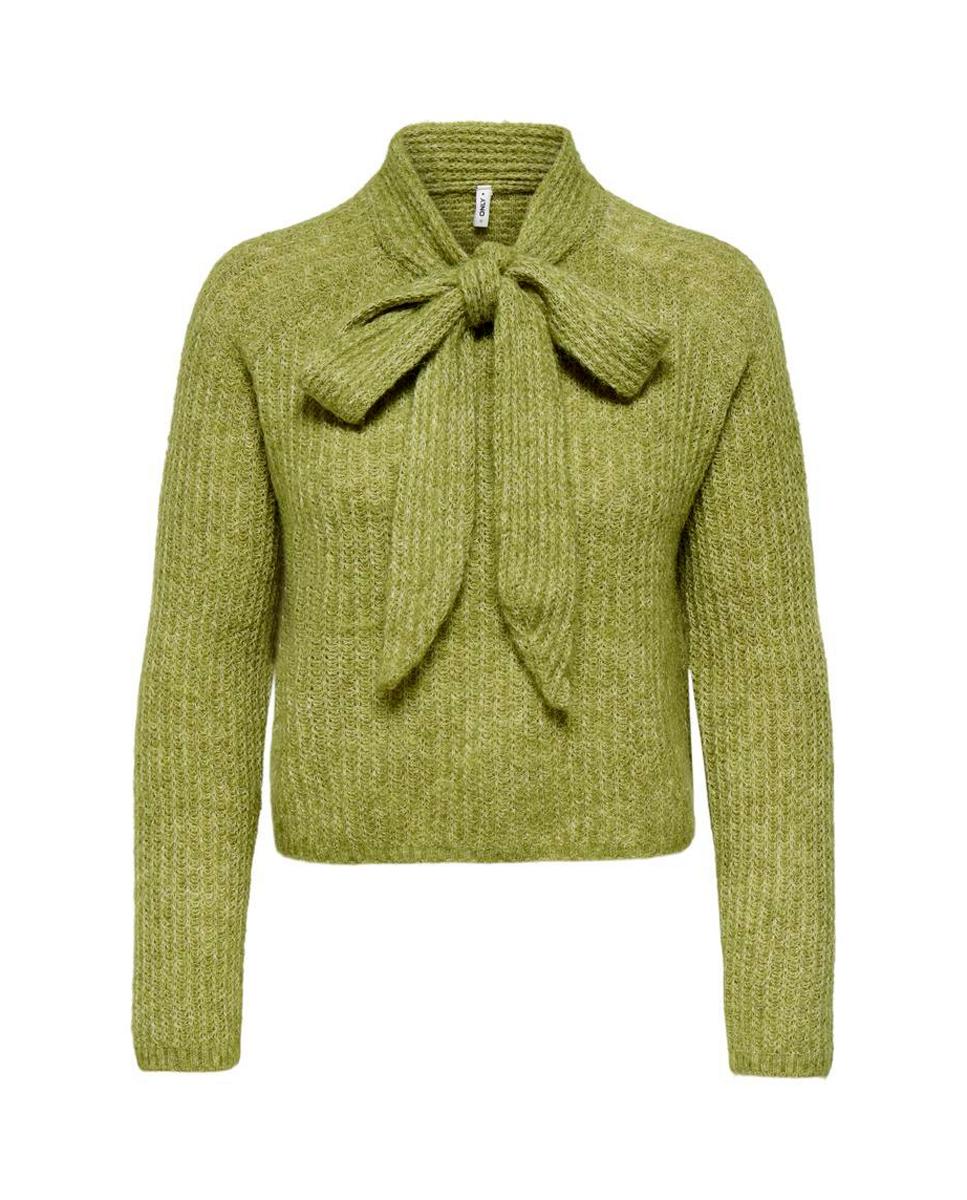 Jersey de mujer con cuello alto y lazo - Only - Verde Verde-6