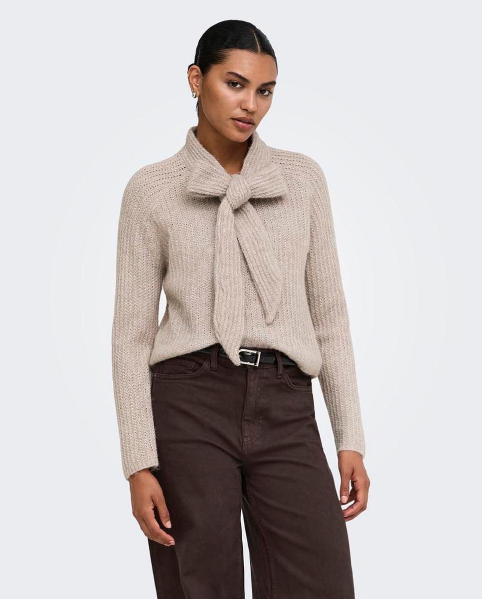 Jersey de mujer con cuello alto y lazo - Only - Beige Beige-1