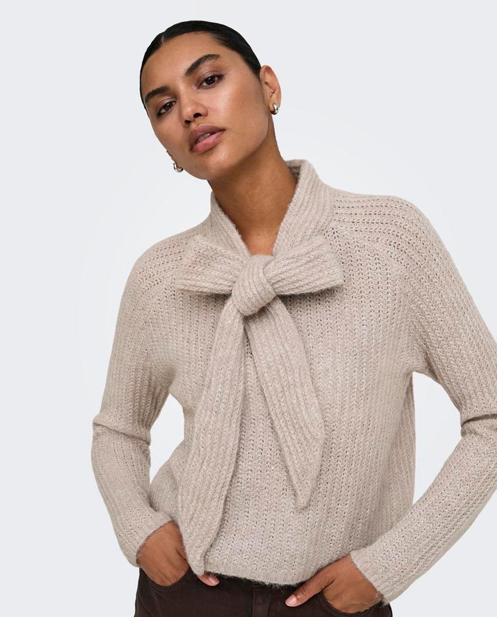Jersey de mujer con cuello alto y lazo - Only - Beige Beige-4
