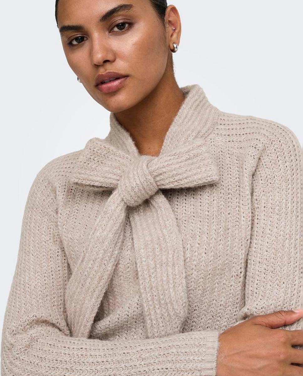 Jersey de mujer con cuello alto y lazo - Only - Beige Beige-5