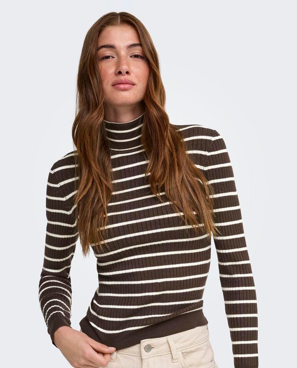 Jersey largo de mujer con cuello vuelto - Only - Marrón Marrón-4