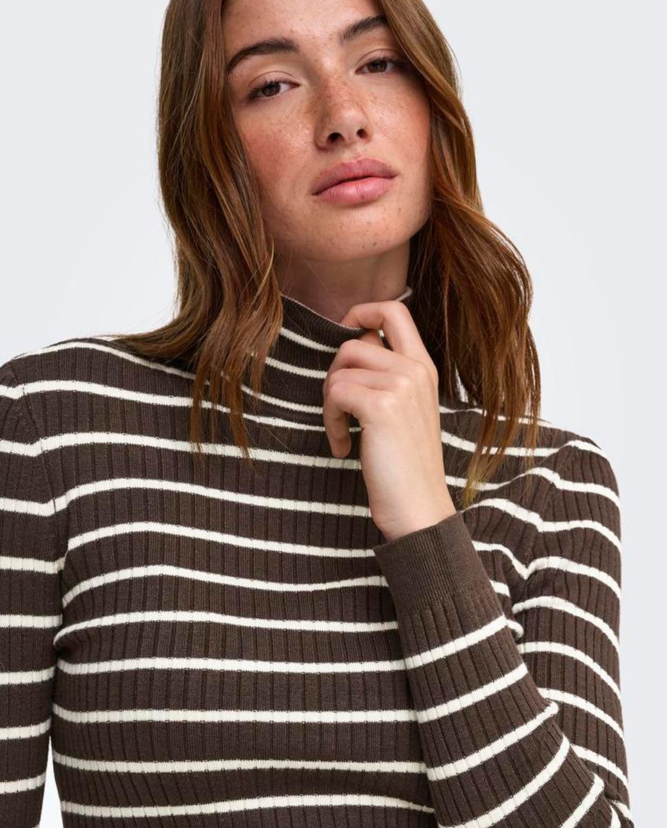 Jersey largo de mujer con cuello vuelto - Only - Marrón Marrón-5