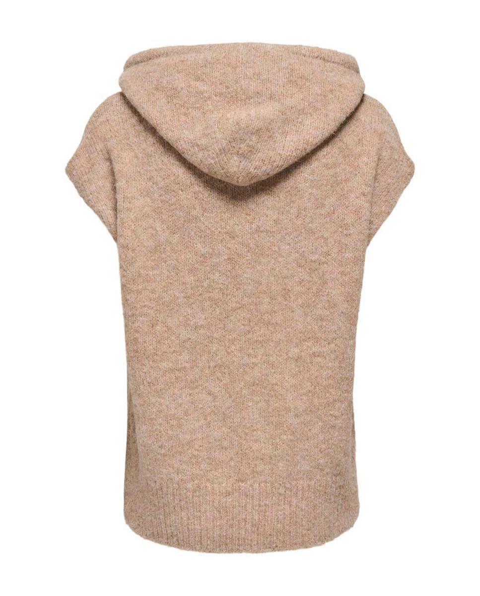 Chaleco de punto de mujer con capucha y cordón - Only - Marrón claro Marrón claro-2