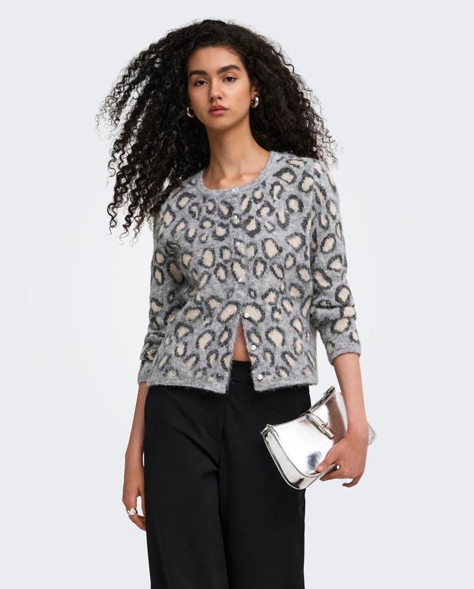 Cárdigan de mujer con cuello redondo y cierre de botones - Only - Gris Gris-1